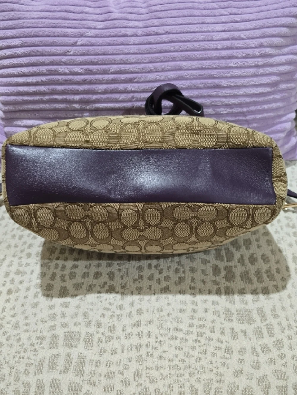 Coach Kelsey Brown Signature Satchel with Purple Leather Accents - Picture 3 of 15